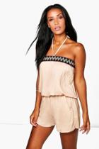 Boohoo Layla Halter Neck Aztec Playsuit Stone