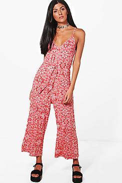 Boohoo Rebecca Tile Print Culotte Jumpsuit