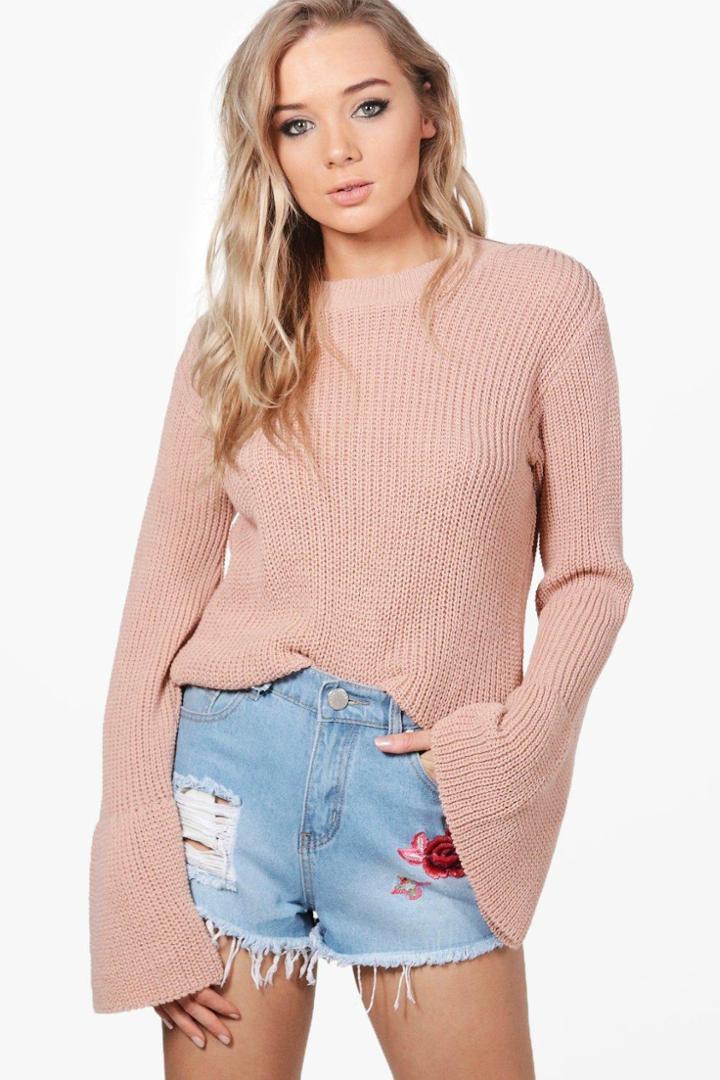 Boohoo Danielle Flare Sleeve Jumper Nude