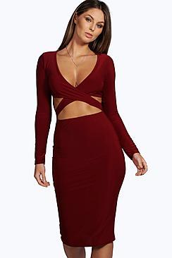 Boohoo Eve Slinky Cross Front Midi Bodycon Dress