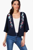 Boohoo Lucy Oriental Embroidered Print Jacket Navy