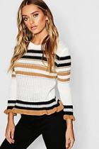 Boohoo Stripe Lettuce Hem Jumper