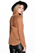 Boohoo Emilia Twist Back Knitted Top Camel