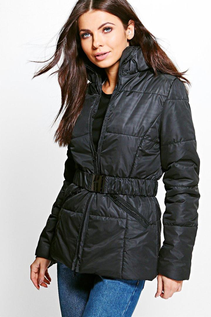 Boohoo Vanessa Belted Quilted Jacket Black