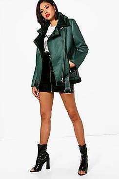Boohoo Jodie Forest Green Aviator Jacket