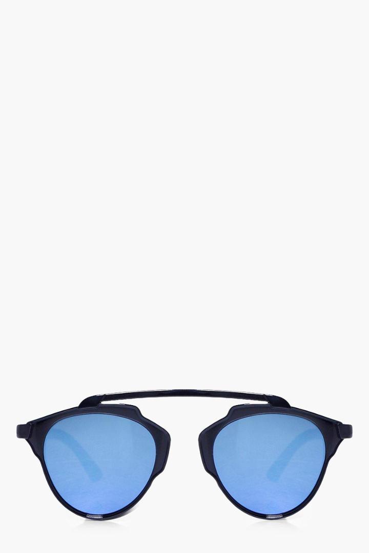 Boohoo Evie Blue Lense Aviator Sunglasses Black