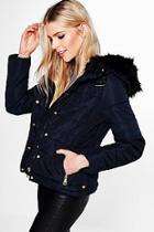 Boohoo Emily Padded Jacket With Faux Fur Hood