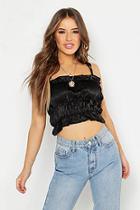 Boohoo Petite Hammered Satin Rouched Tie Top