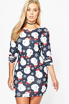 Boohoo Plus Emma Snowman Christmas Bodycon Dress
