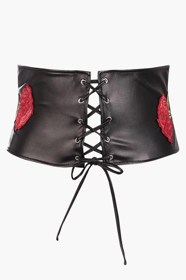 Boohoo Plus Caroline Embroidered Corset Belt Black