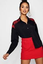 Boohoo Emily Floral Embroidered Collar Shirt