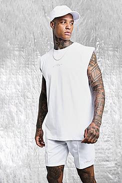 Boohoo White & Gold Man Signature Oversized Tank