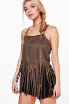 Boohoo Clara Tassle Hem Cami Khaki