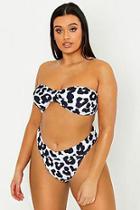 Boohoo Plus Leopard Bandeau High Leg Bikini