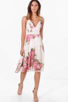 Boohoo Boutique Marie Floral Border Midaxi Skater Dress Ivory