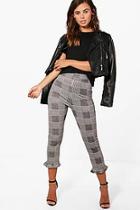 Boohoo Petite Holly Dogtooth Frill Hem Trouser