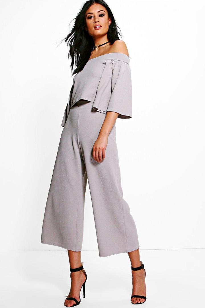 Boohoo Holly Off Shoulder Crop & Culotte Co-ord Set Grey