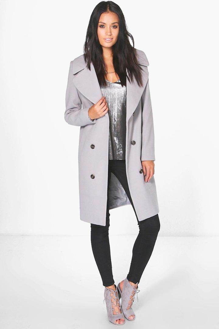 Boohoo Faith Oversized Collar Double Breasted Coat Grey