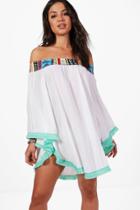 Boohoo Alyssa Tassel Trim Aztec Beach Cover Up White