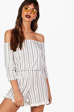 Boohoo Niamh Off The Shoulder Striped Playsuit