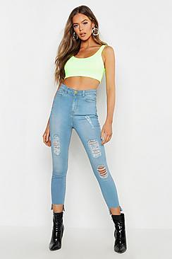 Boohoo High Waist Powerstretch Step Hem Skinny Jean