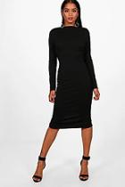 Boohoo Emma Long Sleeve Wide Neck Midi Dress