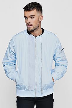 Boohoo Double Zip Collarless Bomber Jacket