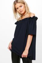 Boohoo Kylie Off The Shoulder Frill Top Navy