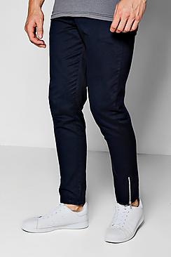 Boohoo Navy Cropped Ankle Zip Detail Slim Chino