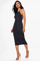 Boohoo Tassie Open Strappy Back Stripe Midi Dress