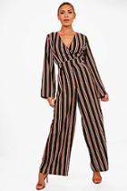 Boohoo Verena Stripe Wrap Front Wide Leg Jumpsuit