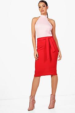Boohoo Nat High Neck Constrast Colour Block Midi Dress