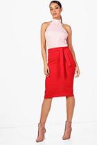 Boohoo Nat High Neck Constrast Colour Block Midi Dress
