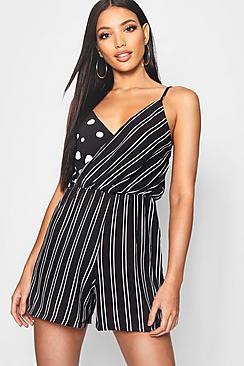 Boohoo Polka Dot Stripe Playsuit