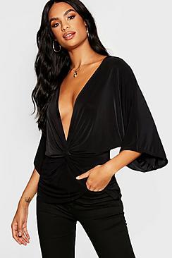 Boohoo Tall Knot Front Kimono Sleeve Top
