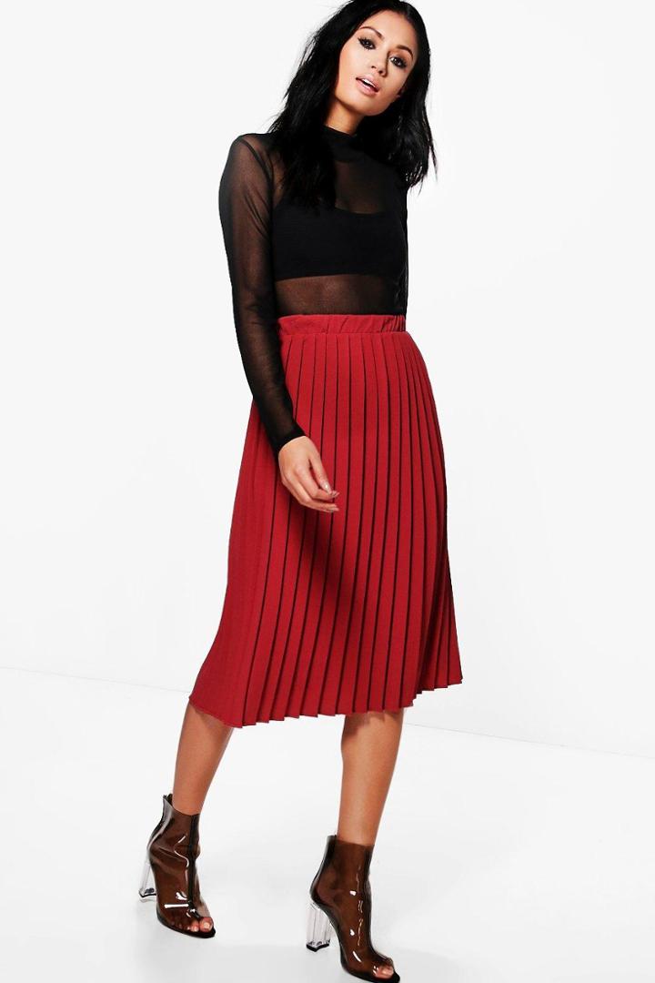 Boohoo Neave Crepe Pleated Midi Skirt Cinnamon