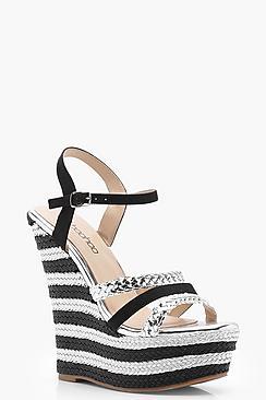 Boohoo Rebecca Striped Plait Strap Wedges