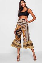 Boohoo Jane Woven Paisley Contrast Frill Culottes