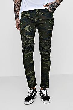 Boohoo Skinny Fit Camo Denim Biker Jeans