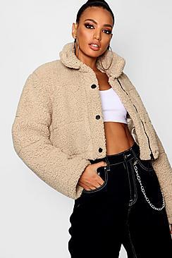 Boohoo Crop Fleece Oversized Puffer Jacket