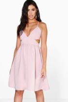 Boohoo Boutique Jia Jacquard Cut Out Skater Dress Lilac