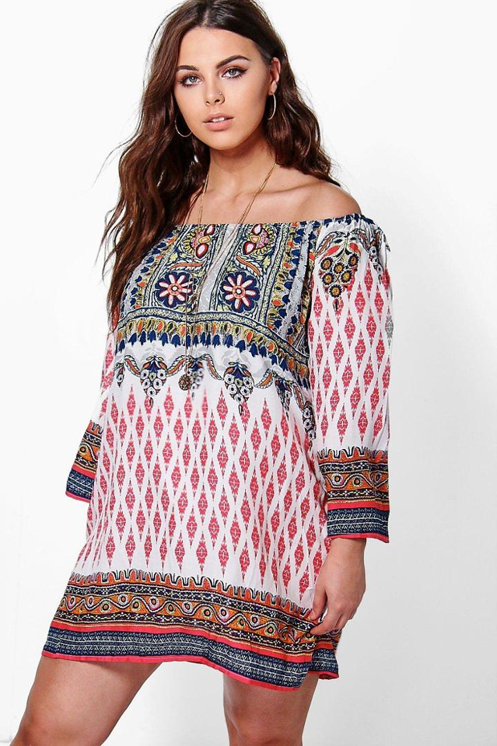 Boohoo Plus Lina Paisley Festival Dress Pink