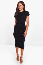 Boohoo Eva Pleat Front Belted Tailored Midi Dress Black