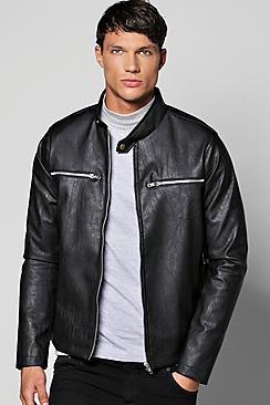 Boohoo Collarless Pu Biker Jacket