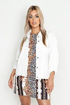 Boohoo Plus Button Front Contrast Stitch Denim Jacket