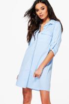 Boohoo Maia Cotton Shirt Dress With Pockets Blue
