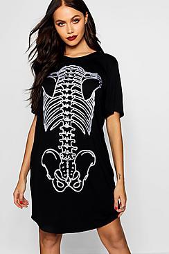 Boohoo Halloween Glitter Skeleton Tee
