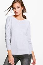 Boohoo Brooke Long Sleeve Knitted Top With Zips Grey