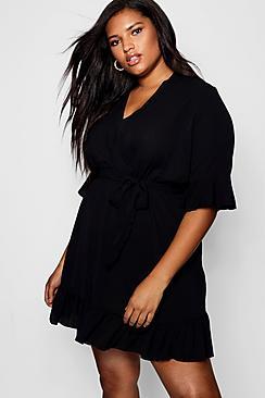 Boohoo Plus Ruffle Hem Skater Dress