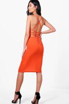 Boohoo Emilia Open Back Midi Bodycon Dress Orange